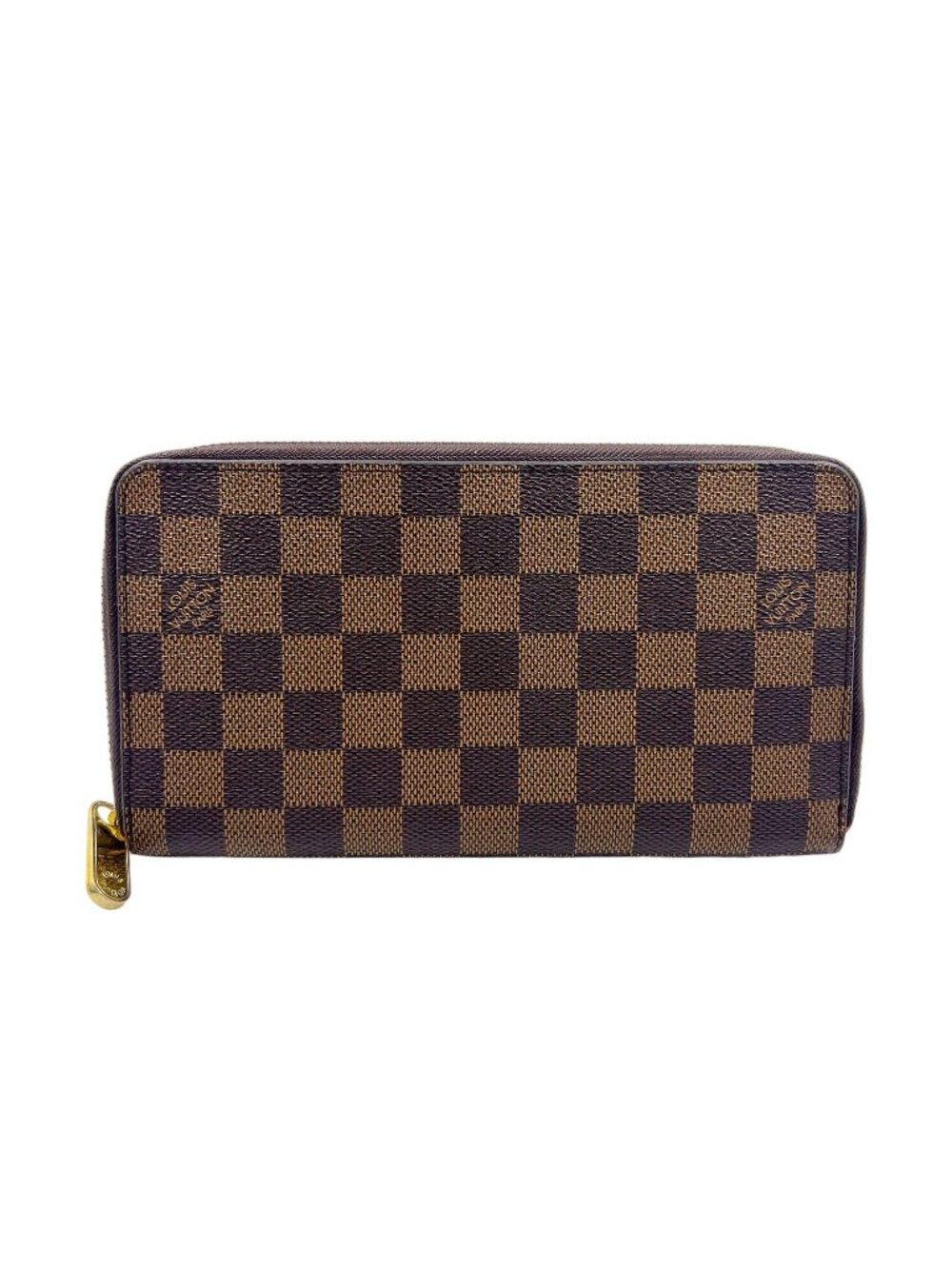 Louis Vuitton Zippy Organizer Damier Ebene Leather Brown Round Wallet Gold